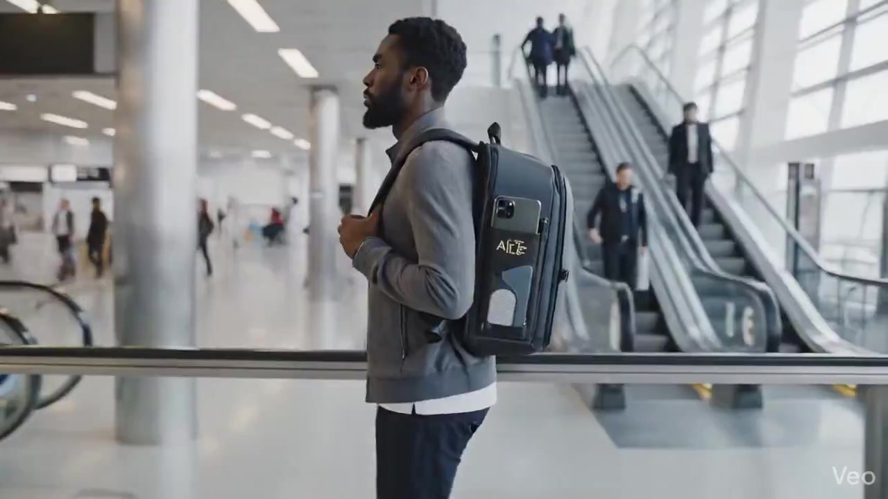 Golden Light Meets Futuristic Functionality: The Adaptable Backpack