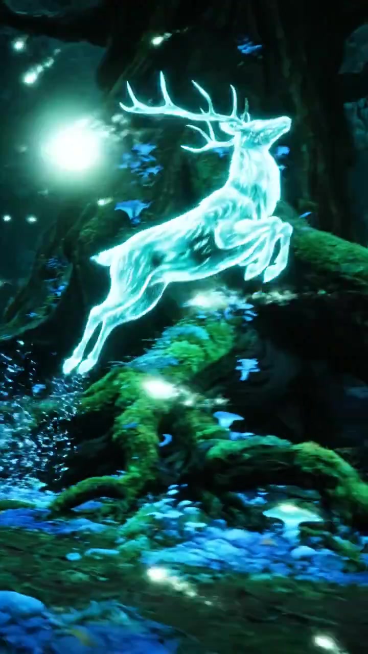 Luminous Spirit Stag in a Bioluminescent Forest
