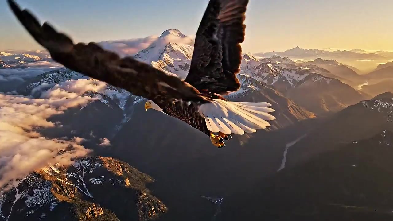 Majestic Eagle: Aerial Dance Over Snow-Capped Peaks