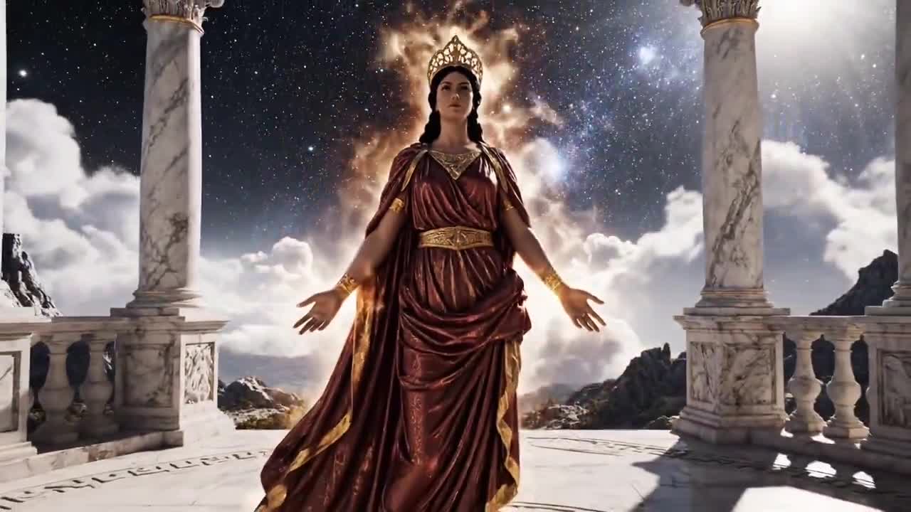 Majestic Hera: A Divine Dance Above Olympus