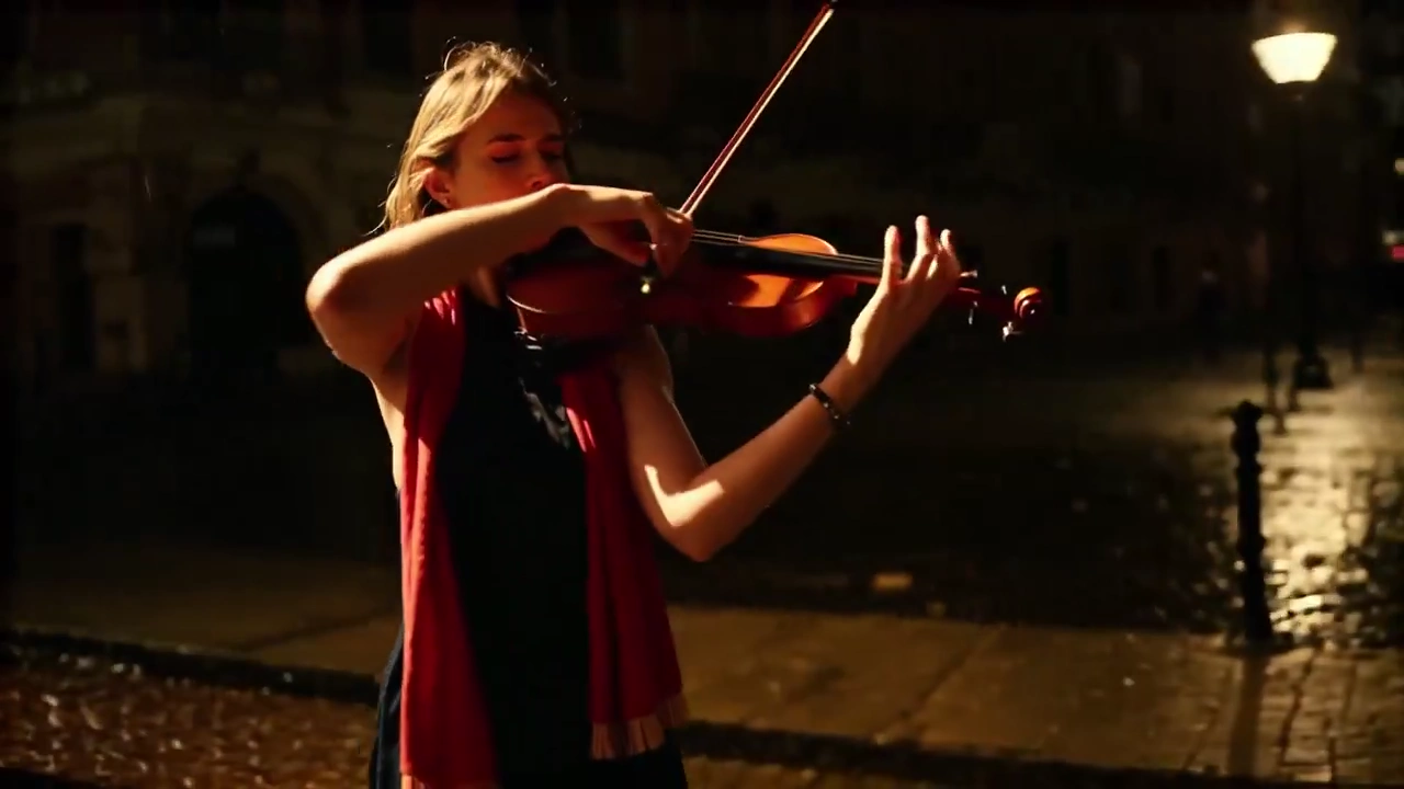Melancholy Melodies: A Parisian Violinist's Rainy Serenade