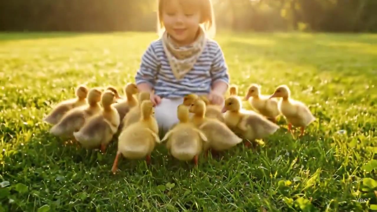 Moments of Joy: A Child and Ducklings Unite