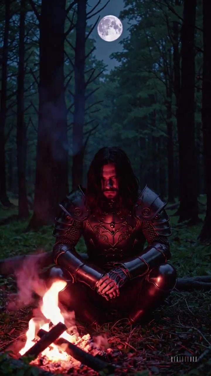 Moonlit Reflections: A Knight's Solitary Vigil