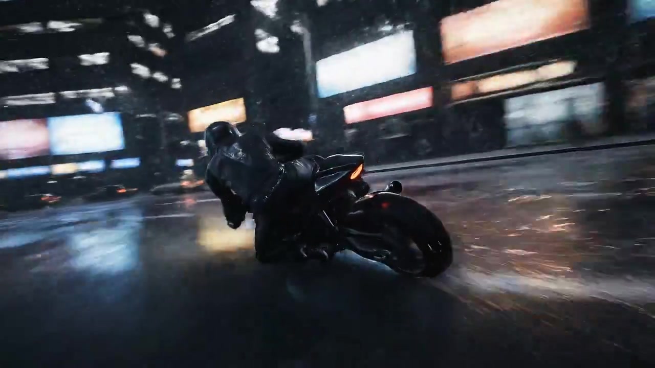 Neon Nights: A Motorcycle Chase Through the Rain