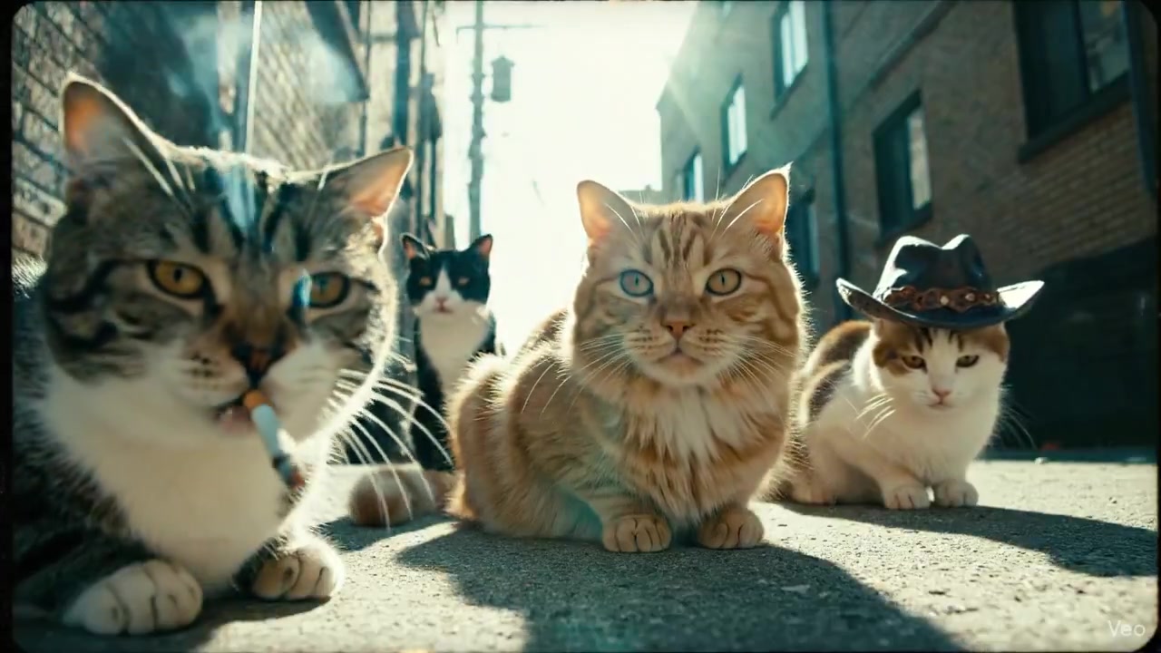Quirky Cats in a Vintage Street Scene
