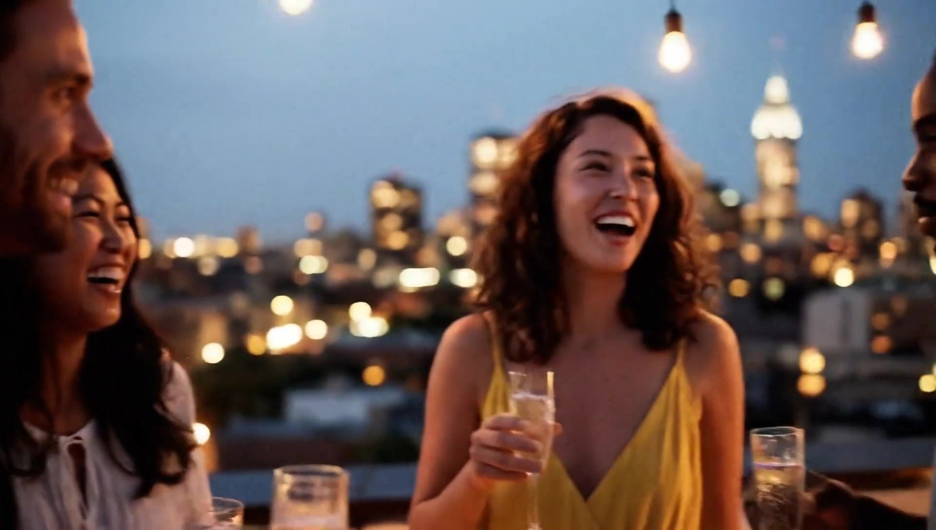 Rooftop Revelry: Toasting Friendship Beneath City Lights