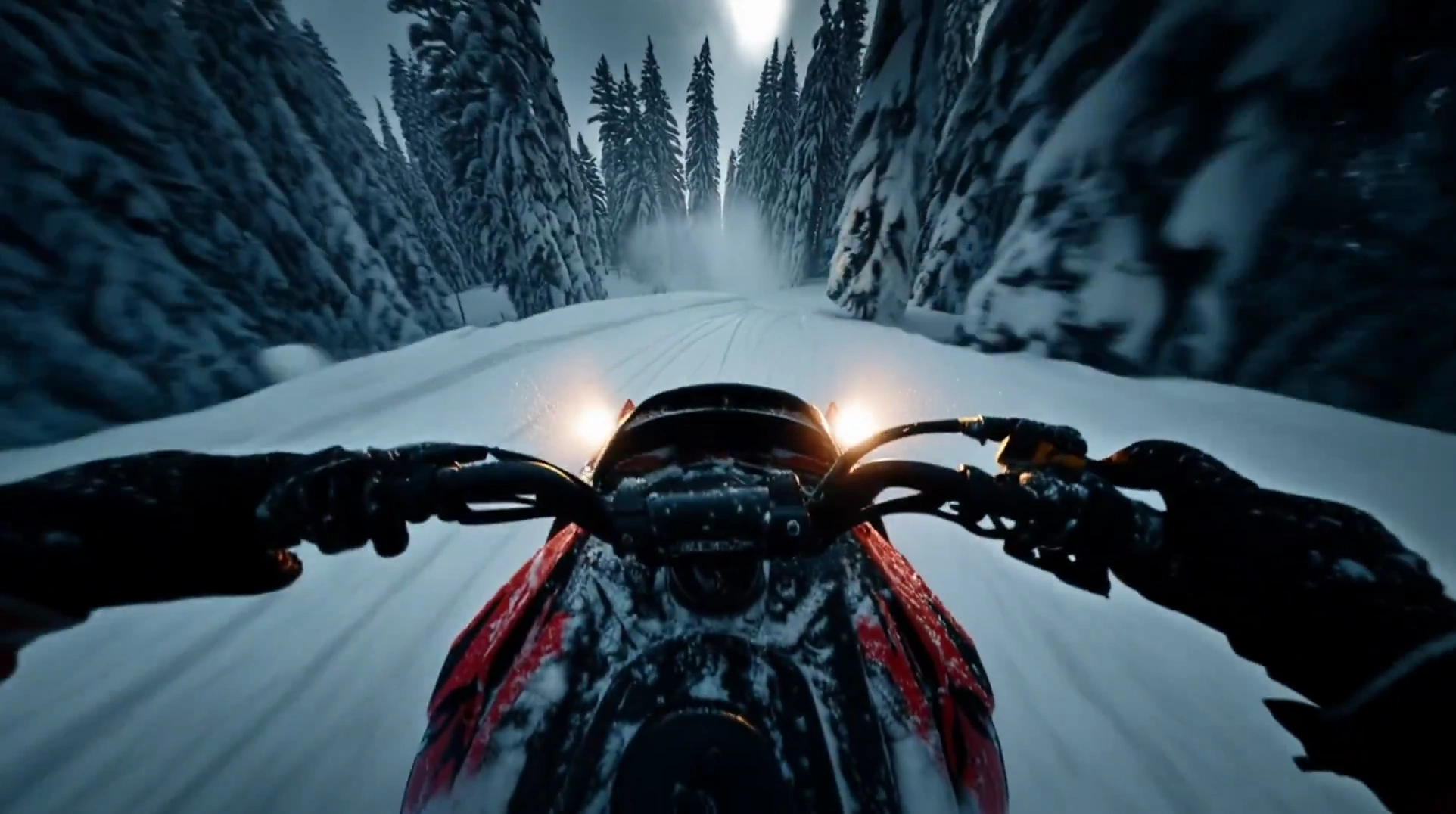 Snowmobile Thrill: A High-Speed Forest Adventure