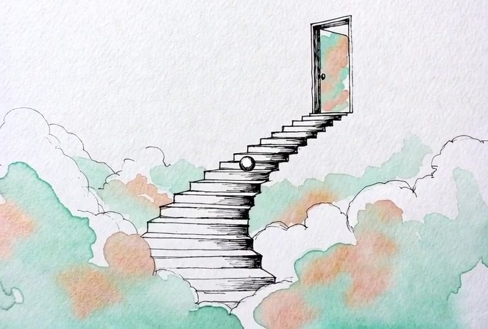 Stairway to Dreams: A Whimsical Ink Illustration