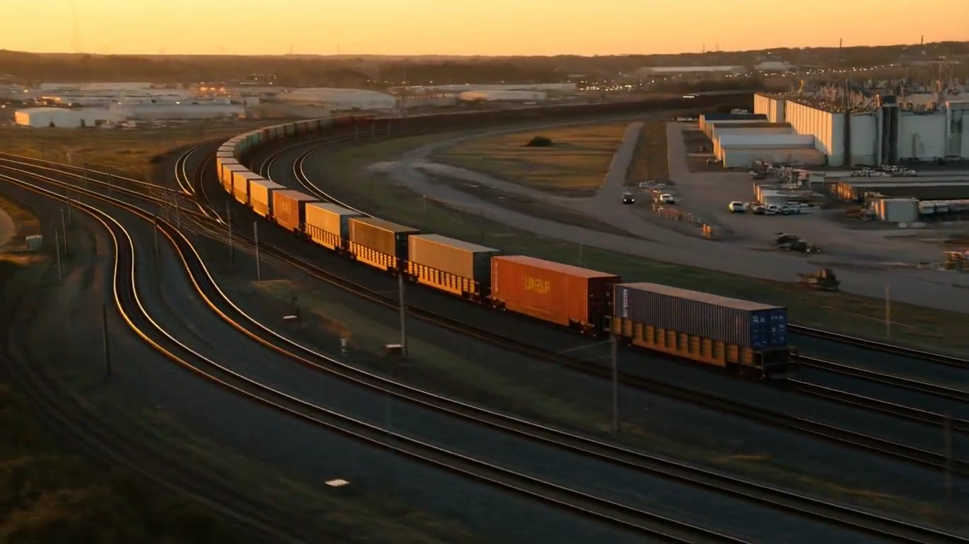 Sunset Freight Train: Sparks, Containers, and Golden Rails