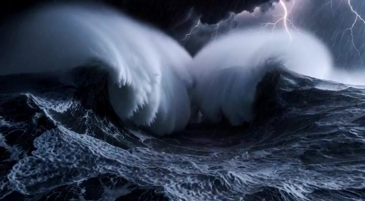 Symmetric Ocean Fury: A Nighttime Storm Unleashed