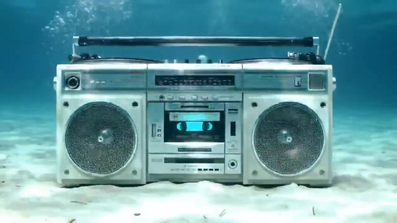 Underwater Beats: Surreal Boombox in Crystal Waters